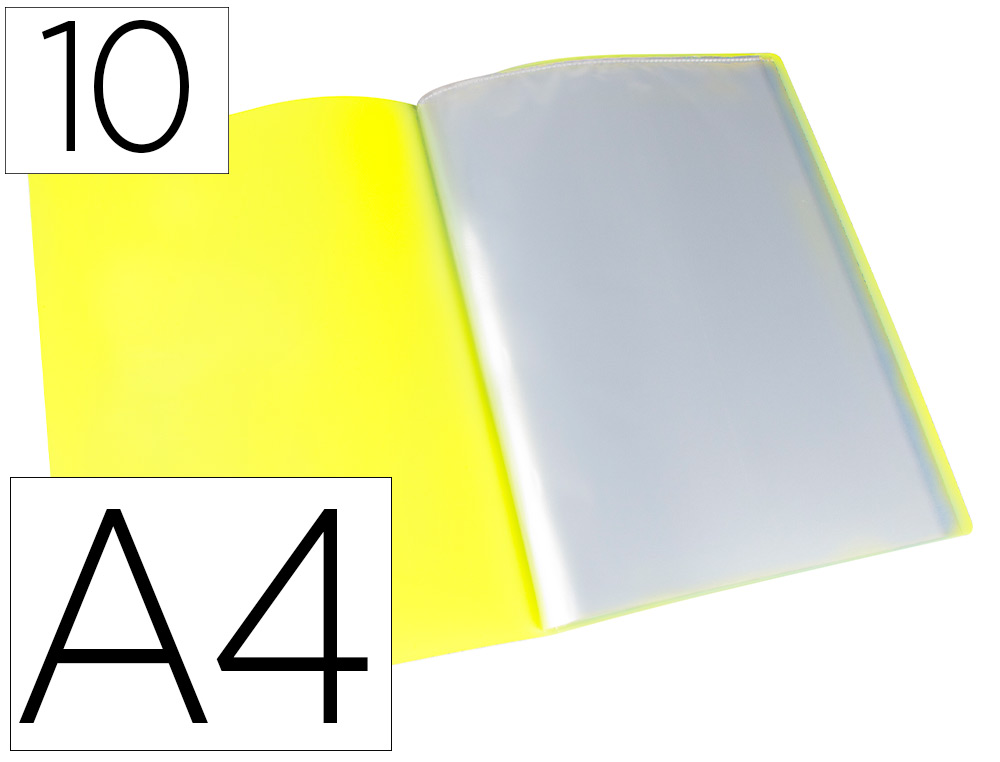 Carpeta con 10 fundas Liderpapel A4 polipropileno amarillo flúor